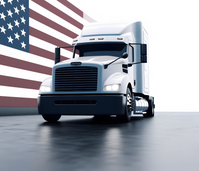 Truck, transport, American flag. Neural network AI generated